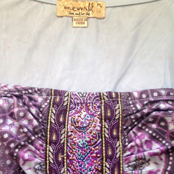 One World Peasant Boho Purple Empire Waist Bell Sv - Picture 8 of 8